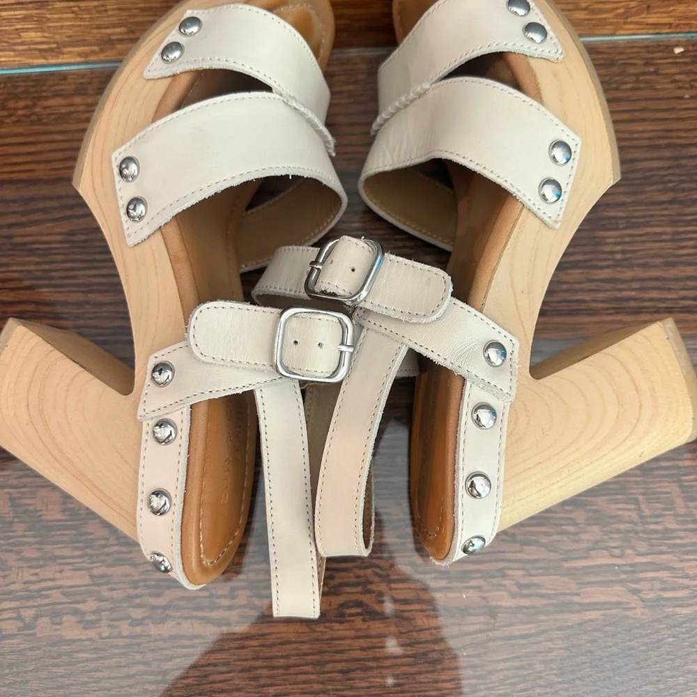 Cream Platform Block Heel Sandals with Stud Detail
